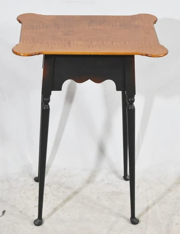 River Bend Tiger Maple Black Base Porringer Accent Table Bench Made Ohio Artisan Cover