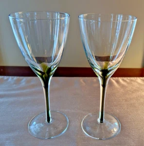 Pier 1 Emmie Stemmed Wine Water Goblets with Green Cased Filament Fade Set of 2 - Picture 1 of 8