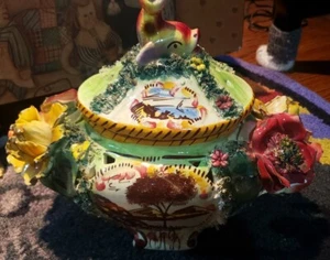 Antique Majolica Dolphin Finial Tureen From Italy 82’ - Picture 1 of 12