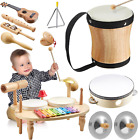 12 Pcs Natural Wooden Musical Instruments Set Preschool Educational Music Toys