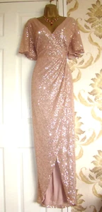 QUIZ SEQUIN SIZE 16 ROSE GOLD EVENING PARTY PROM CRUISE MAXI DRESS - Picture 1 of 5