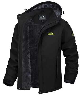 Men's Fleece Lined Winter Jacket Hooded Outdoor Hiking Ski Snow Windproof Coats - Image 1 of 4