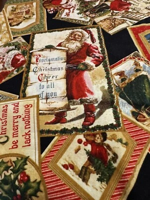 Christmas Past for Wilmington Prints Cotton Fabric Antique SANTA Victorian Cards - Image 1 of 4