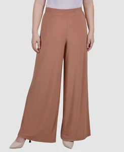 NY Collection Women's Beige Mid Rise Pull On Wide-Leg Palazzo Pants Petite Sz PS - Picture 1 of 2