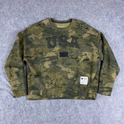 Under Armour Project Rock Sweatshirt Womens Large Green Camo USA  Crew Neck - Image 1 of 4