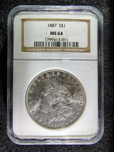 1887 Morgan Silver Dollar- NGC MS 64 - Edge Die Crack Nearly 360 Degrees on Rev. - Picture 1 of 15
