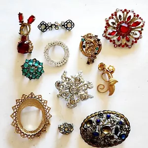 Lote de broches broches de reparación de diamantes de imitación vintage de bisutería rotos - Imagen 1 de 6