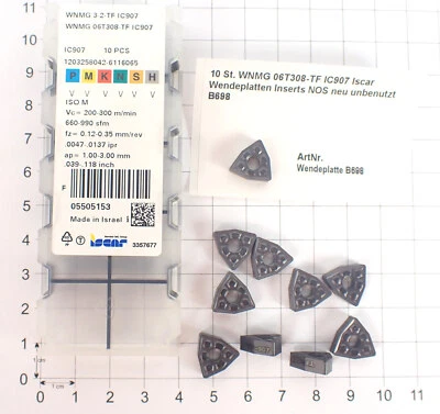 ALLIS WUNDERLAND 10 St. WNMG 06T308-TF IC907 Iscar Wendeplatten Inserts NOS neu unbenutzt B698