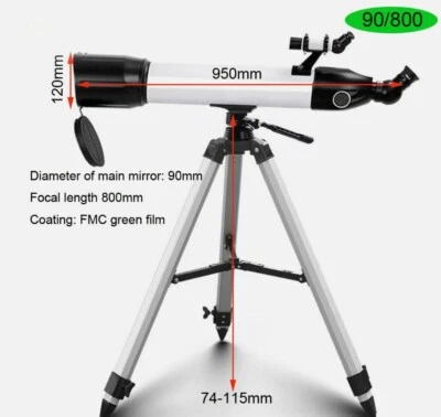 90mm Astronomical telescope 800mm refractor Travel bag tripod phone adapter gift - Image 1 of 4