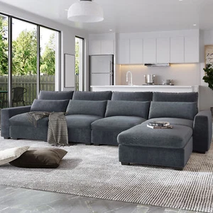 U_Style Modern Large L-Shape Feather Filled Sectional Sofa, Convertible Sofa Co - Picture 1 of 12