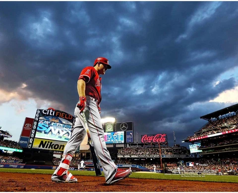 Mike Trout Los Angeles Angels Unsigned Walking to Bat Photo Cover