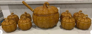 TEMP-TATIONS FLORAL LACE PUMPKIN / FALL TUREEN, LADEL AND RAMEKINS - Picture 1 of 8