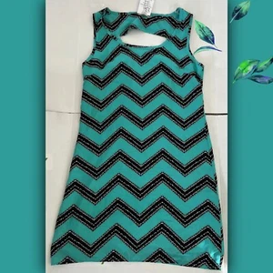 Ezra Women’s Summer Mini Dress Size:M Chevron pattern Green/black Open Back - Picture 1 of 4