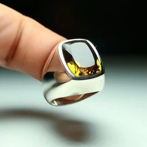 Big Yellow Topaz Real For Men A++ Sterling Silver 925 Ring Birthstone Gift Ring - Picture 1 of 2