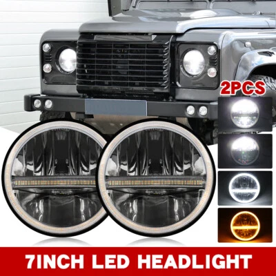 Paar 7Zoll LED Scheinwerfer 6500k DRL für Land-Rover Defender 90 110 12V-24V - Bild 1 von 4