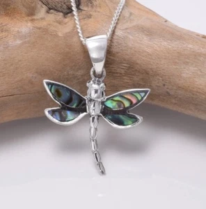 Abalone Shell Dragonfly Pendant Sterling Silver 925 - Picture 1 of 2
