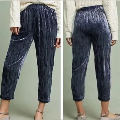 Pantalones Cortos Anthropologie ett:twa Kinley Azul Esquisto Terciopelo Triturado Talla Mediana Foto 1 de 4