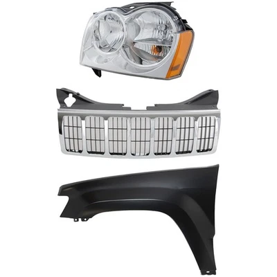 Grille Kit For 2005-2007 Jeep Grand Cherokee with Left LH Fender and Headlight - Image 1 of 4