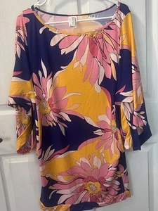 Trina Turk 'Breeze' Draped-Sleeve Tunic Swimsuit Cover-Up, Multi Size Large - Imagen 1 de 10