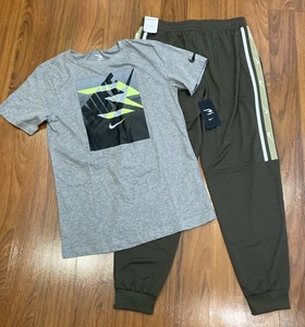 Nike Youth Set Boy's T-Shirt PANTS Tracksuit 2pc Green/Gray Size XL ( 18 ) New - Picture 1 of 5
