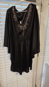 Vestido WHBM Negro Con Cuentas Hasta la Rodilla Talla Grande 3/4 Abertura Slv Forrado Elástico NUEVO - Imagen 1 de 13