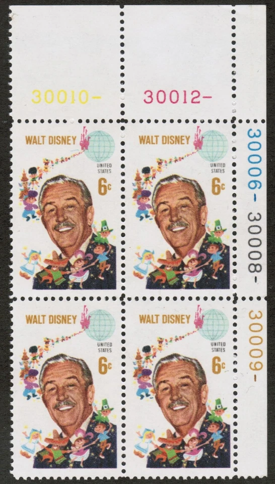 US USA Sc# 1355 var MNH FVF Plate# Block Walt Disney Children Magic Kingdom - Image 1 of 1