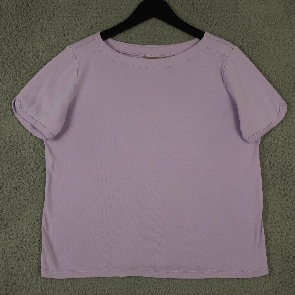 Chicos 衬衫女式 2 美国大号紫色船领短袖休闲 T 恤 — 第 1/4 张图片