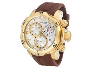 Magnum CHRONOGRAPH MA33755B Mens Gold Steel Brown Silicone Sports Quartz Watch - Picture 1 of 2