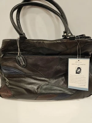 Vintage Jaclyn Smith Genuine Leather Black Patchwork Shoulder Purse POCKETS - Image 1 of 4