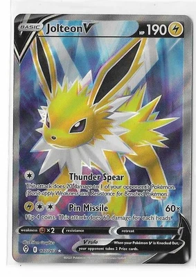 Pokémon TCG Jolteon V 177/203 Evolving Skies Holo Ultra Rare Card Full Art FA NM - Image 1 of 2