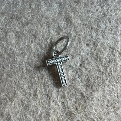 Pandora Sterling Silver Letter T Dangle Charm Cubic Zirconia Shiny Jewelry - Image 1 of 4