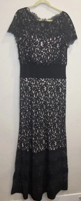 Vestido de encaje TADASHI SHOJI Ilusión negro y beige. Talla 14  Foto 1 de 4