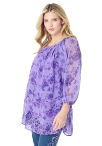 Roaman's Women's Plus Size Blouson Sleeve Overlay Blouse - Picture 1 of 49