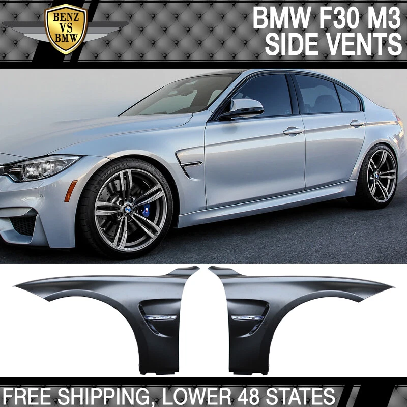 Fits 12-18 BMW F30 M3 M4 Style Fenders + Side Vent Unpainted Black - Image 1 of 1