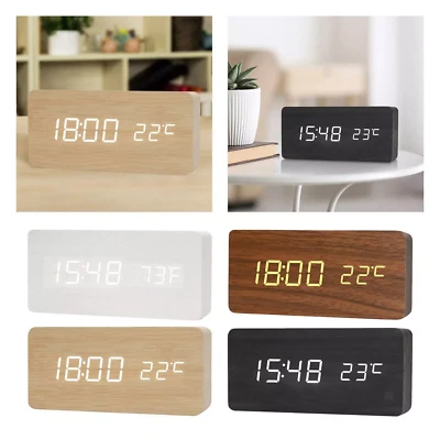 LED Bambus Holz Wecker Digital Alarmwecker Uhr Beleuchtet Schlummerfunktion LCD - Bild 1 von 4