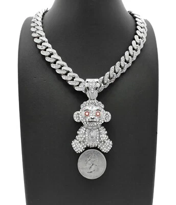 Hip Hop 38 Bebé Niño Niño Mono Colgante y Caja Helada Cerradura Collar Cadena Cubana Foto 1 de 4