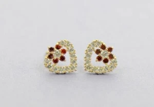 14K Yellow Gold Stud Heart Shape CZ Stud Earrings - Picture 1 of 24