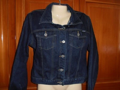  size L denim dark blue denim Trucker Jean Jacket Squeeze Steven Hardy  - Image 1 of 4