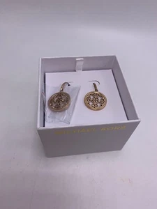 $85 Michael Kors Rose Gold Double Circle Logo Drop Earrings w/ Gift Box D2 - Picture 1 of 4