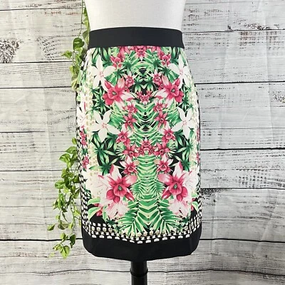 Falda Alfani Talla 12 Rosa Verde Floral Recta Lápiz Elástico Rodilla Iglesia Boda Foto 1 de 4