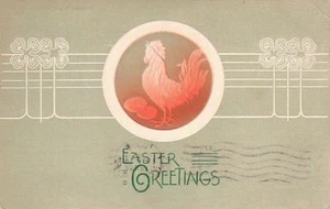Postal Saludos de Pascua Gallo + Huevos 1908 - Imagen 1 de 1