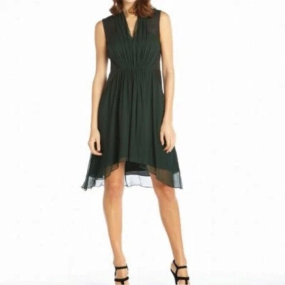 Vestido de seda HAUTE HIPPIE para mujer caprichoso bosque verde cuero acento talla pequeña Foto 1 de 4