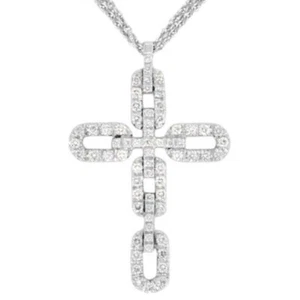 DAMIANI Insime Cross Necklace Diamond K18WG White Gold Double Chain Women's - Picture 1 of 7