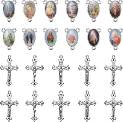 40 Juegos/80 Piezas Kits de Rosario Cruz y Centro Medalla Dijes Aleación Imagen Religión En Foto 1 de 4