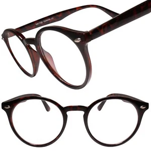 Classic Vintage Retro Old Fashioned 90s Tortoise Frame Round Clear Lens Glasses - Picture 1 of 4