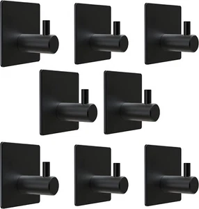 Box of 240 Black Self Adhesive Sticky Wall Door Hook Bathroom Towels Robe Hanger - Picture 1 of 8