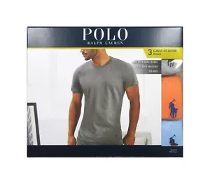 Polo Ralph Lauren Men's Gray-Orange-Blue Classic Fit Crew-Neck 3 Pack T-Shirt - Picture 1 of 3