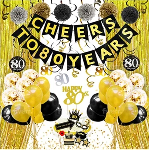 Rizell 80. Geburtstag Deko für Männer und Frauen Cheers To Years Banner Gold - Bild 1 von 3