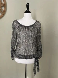Blusa transparente John Robshaw para mujer afortunada azul manga larga con corbata inferior S - Imagen 1 de 7
