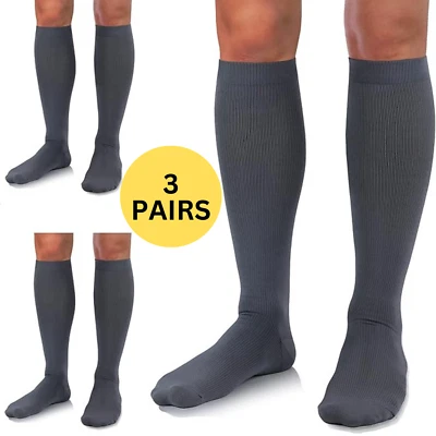3 Pairs Medical Compression Socks for Women and Men 20-30 mmHg Knee High Socks - Image 1 of 4